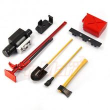 1/10 RC Rock Crawler Accessory Tool Set Axes Digging Shovel Oil Tank High Jack Winch Pry Bar (Red)